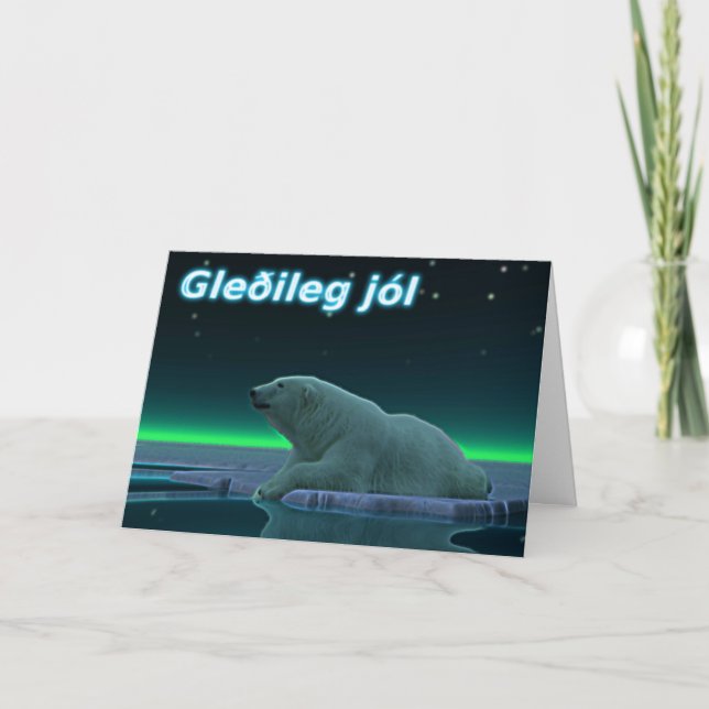 Gleðileg Jól - Polar Bear i Ice Kant Helgkort (Framsida)