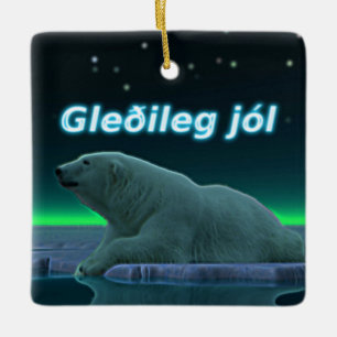 Gleðileg Jól - Polar Bear i Ice Kant Julgransprydnad Keramik