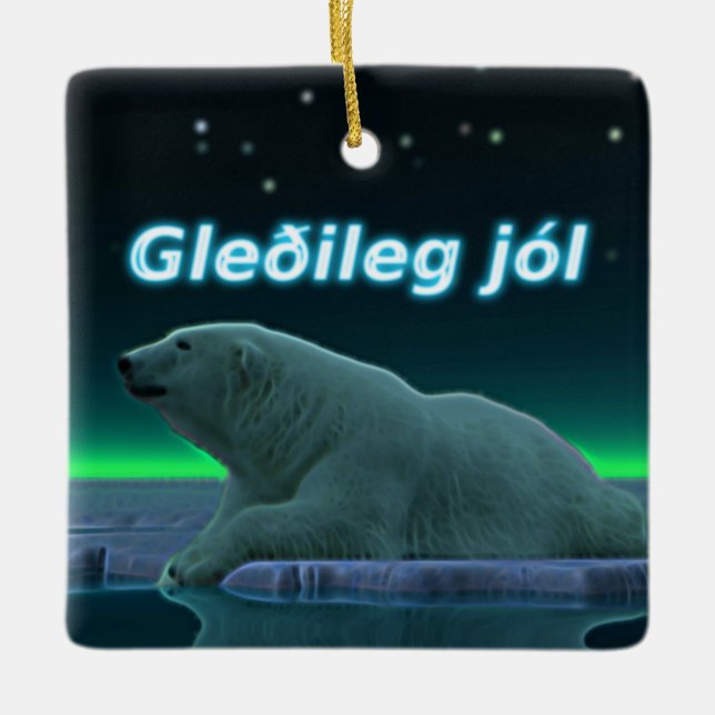 Gleðileg Jól - Polar Bear i Ice Kant Julgransprydnad Keramik (Framsida)