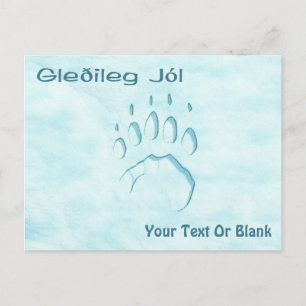 Gleðileg Jól - Polar Bear Paw-utskrift Vykort