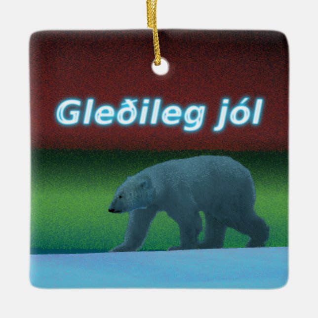 Gleðileg Jól - Polar Ljus Polar Bear Julgransprydnad Keramik (Framsida)