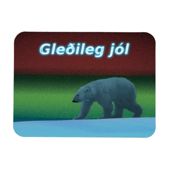 Gleðileg Jól - Polar Ljus Polar Bear Magnet (Horisontell)