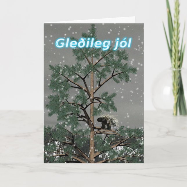Gleðileg jól - Porcupin i A Gräs Träd Helgkort (Framsida)