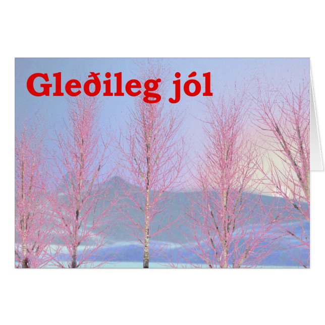 Gleðileg jól - Raspberry Creme Birch Hälsningskort (Framsidan Horizontal)