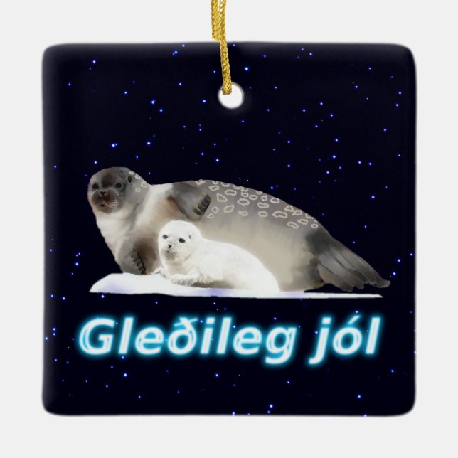Gleðileg Jól - Ringad Seal Julgransprydnad Keramik (Framsida)