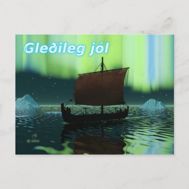 Gleðileg Jól - Viking Frakt och norra Ljus Vykort (Framsida)