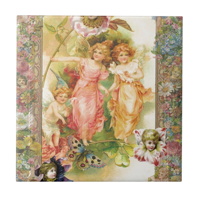 Glee - änglar och blommor kakelplatta (Framsidan)