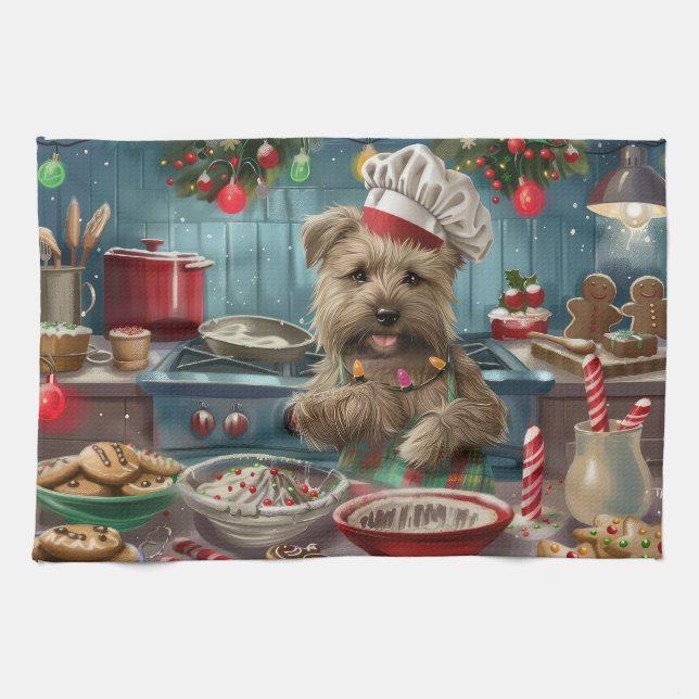 Glen of Imaal Terrier Helgdag Baking: Festive Kökshandduk (Horisontell)