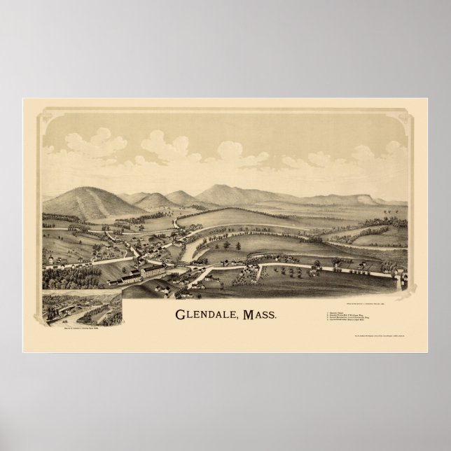 Glendale, MORSA Panoramic Karta - 1890 Poster (Framsidan)