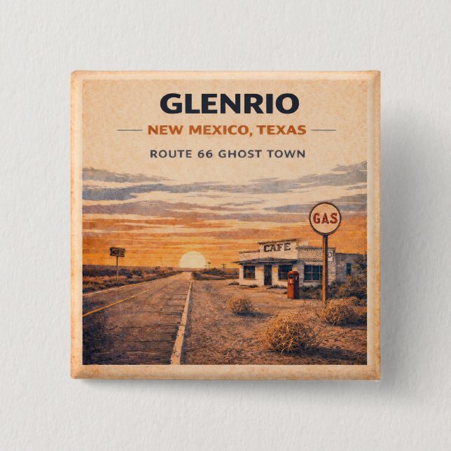 Glenrio Route 66 Spökstad Jacka Pin Knapp (Framsida)