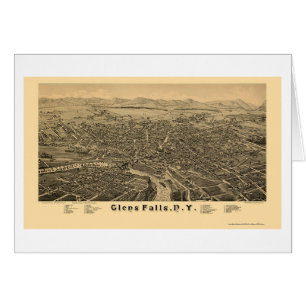Glens Falls panorama- karta för NY - 1884 Hälsningskort