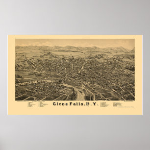 Glens Falls panorama- karta för NY - 1884 Poster