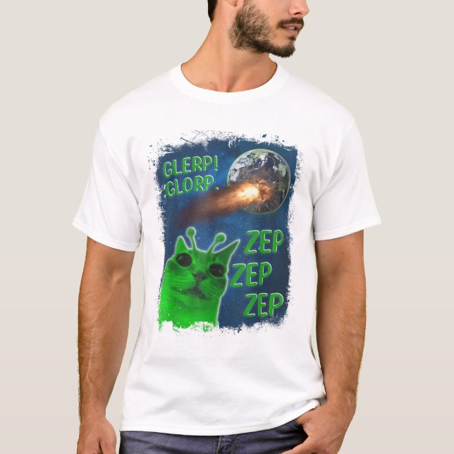 Glerp Glorp Funny Alien Cat T Shirt (Framsida)