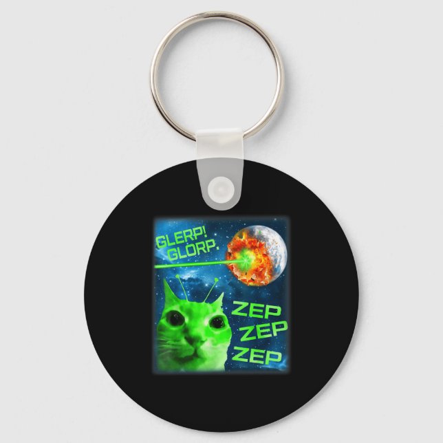 Glerp Glorp Rolig Alien Katt Hjärnrot Meme  Nyckelring (Framsida)