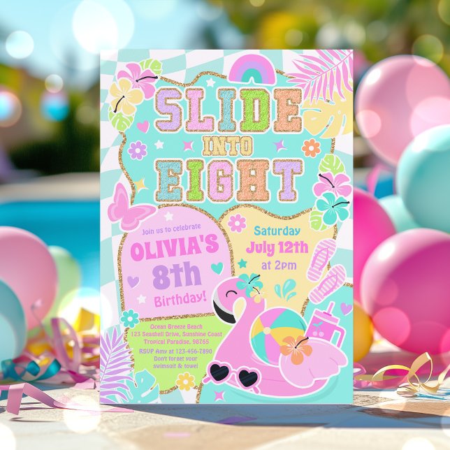 Glid In I Åtta Stilig Flickpoolparty Födelsedagsfe Inbjudningar (Skapare uppladdad)