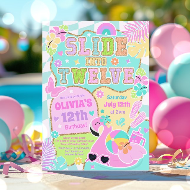 Glid In I Tolv Fint Flickpoolparty Födelsedagsfest Inbjudningar (Skapare uppladdad)