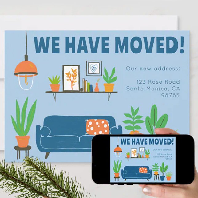 Glidande meddelande adress Cute Living Room Card Inbjudningar (This cute address change card is available as a digital download to quickly email to your contacts. )