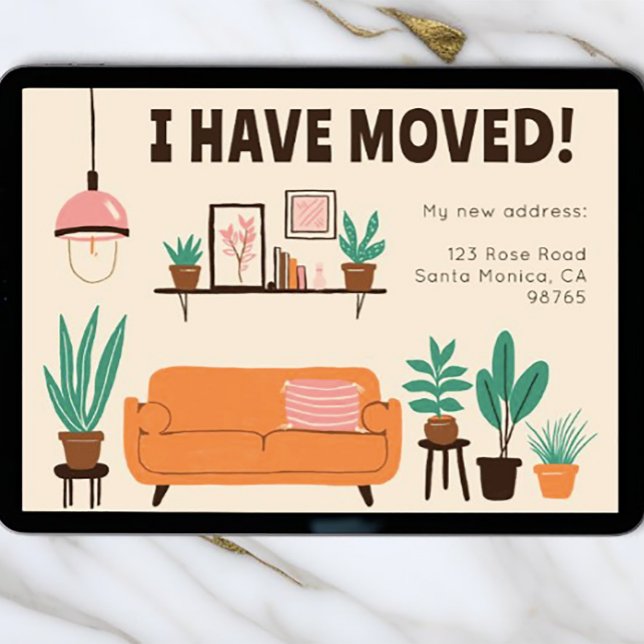 Glidande meddelande adress Cute Living Room Card Inbjudningar (Cute modern address change card is available as a digital download to email to your contacts. )