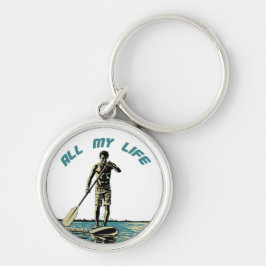 Glide, rid och surfa på sup-padlar rund silverfärgad nyckelring