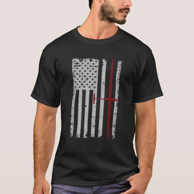 Glider Sailplane Pilot Patriotic Flagga Sh T Shirt (Framsida)