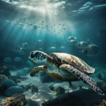 Gliding by Coral Reef - Sea Turtle