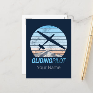 Gliding Pilot Vintage Aviator Sunset Airplane Helg Vykort