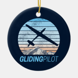 Gliding Pilot Vintage Aviator Sunset Airplane Julgransprydnad Keramik