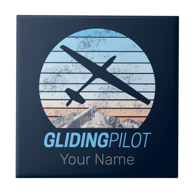 Gliding Pilot Vintage Aviator Sunset Airplane Kakelplatta (Framsidan)