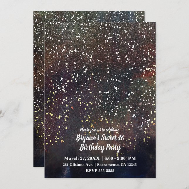 Glimmande akvarell jordnära rustik modern glamourf inbjudningar (Fram/baksida)