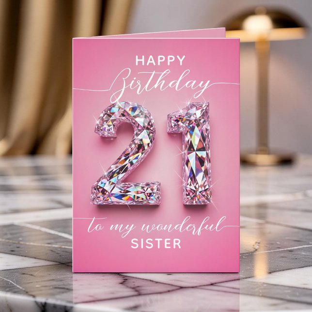 Glimmande lyxig rosa diamant 21-årsdag kort (Skapare uppladdad)
