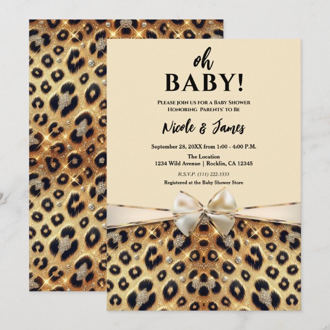 Glimmer Glam Leopardtryck Baby Shower Inbjudningar (Fram/baksida)
