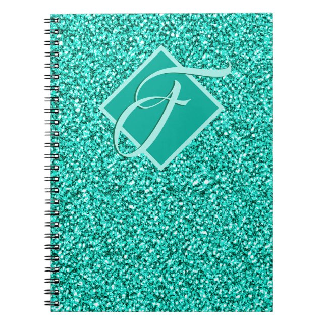 Glimmer Glam Turkos Blå Glitter Monogram Anteckningsbok (Framsidan)