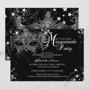 Glimmer Maskstjärna Natt Masquerade Quinceañera Inbjudningar