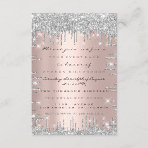 Glimmer Rosa Silver Lyx Bröllop Sweet 16 Inbjudningar