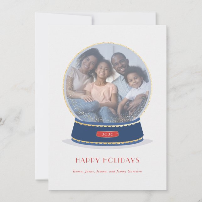 Glimmer Snö Globe Helgdag Card guld Meddelande (Framsida)