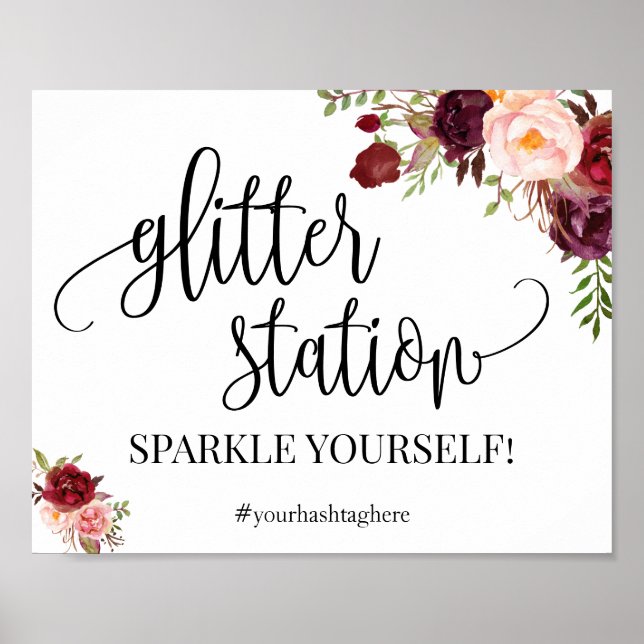 Glimmer stationsskylt marsala blombröllopsdusch poster (Framsidan)