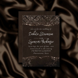Glimmery Bronze Grunge | Rik Brown Glam Damask Inbjudningar