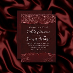 Glimmery Henna Grunge   Rik Blood Red Glam Damask Inbjudningar