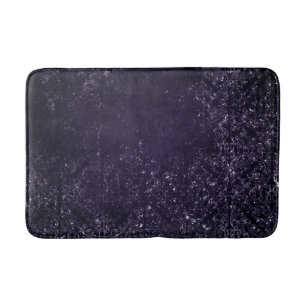 Glimmery Indigo Grunge Lila Damask vid midnatt Badrumsmatta