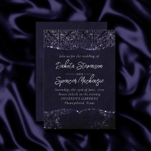 Glimmery Indigo Grunge Lila Damask vid midnatt Inbjudningar