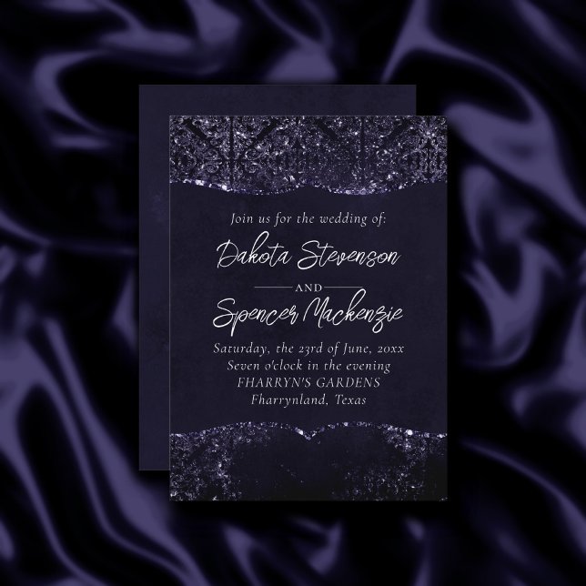Glimmery Indigo Grunge | Lila Damask vid midnatt Inbjudningar (Skapare uppladdad)