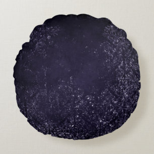 Glimmery Indigo Grunge Lila Damask vid midnatt Rund Kudde