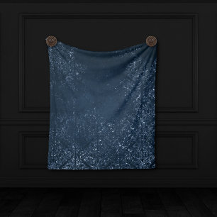 Glimmery Navy Grunge Mörk Sapphire Blue Damask Fleecefilt