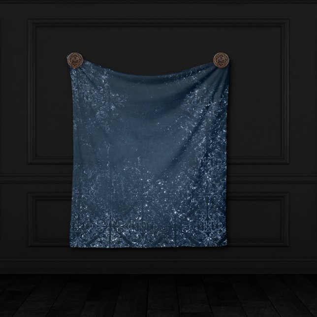 Glimmery Navy Grunge | Mörk Sapphire Blue Damask Fleecefilt (Skapare uppladdad)