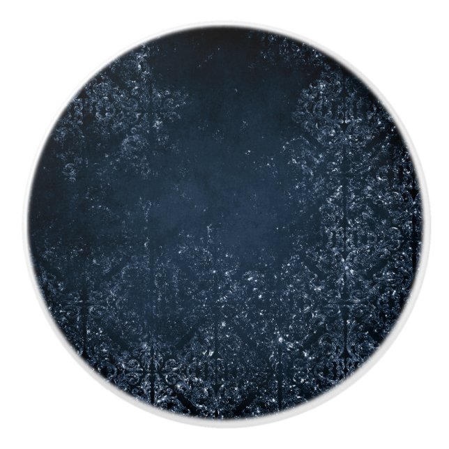Glimmery Navy Grunge | Mörk Sapphire Blue Damask Knopp (Framsidan)