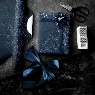 Glimmery Navy Grunge Mörk Sapphire Blue Damask Presentpapper