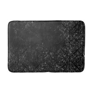 Glimmery Onyx Grunge   Silvery Black Glam Damask Badrumsmatta