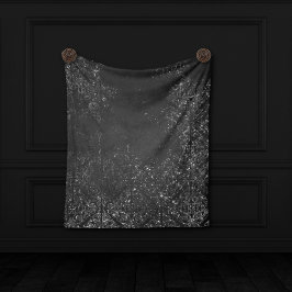 Glimmery Onyx Grunge | Silvery Black Glam Damask Fleecefilt