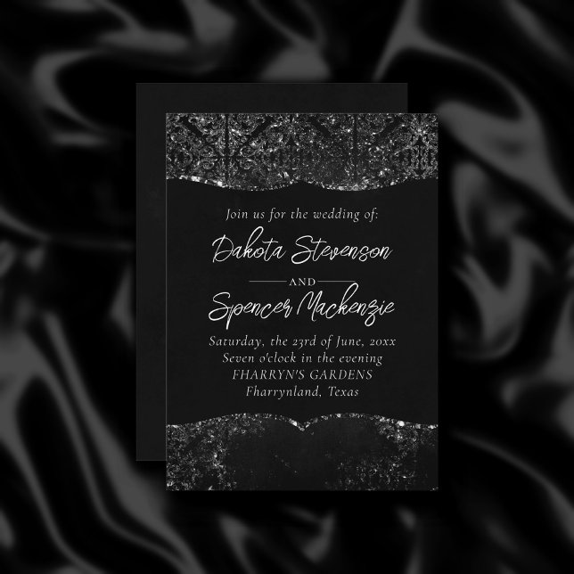 Glimmery Onyx Grunge | Silvery Black Glam Damask Inbjudningar (Skapare uppladdad)