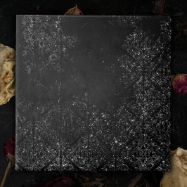 Glimmery Onyx Grunge | Silvery Black Glam Damask Kakelplatta